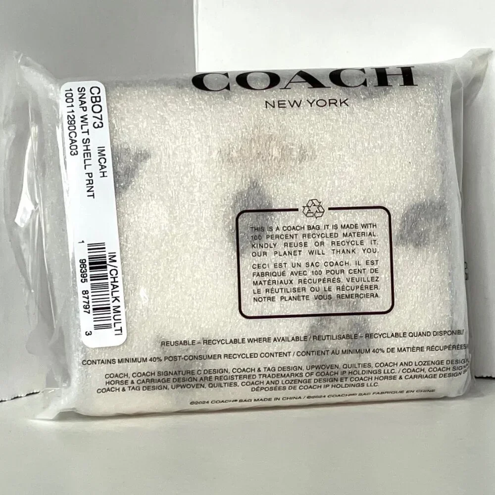 Coach Shell Print Snap ID Wallet White Brown Small Billfold - Picture 2 of 8